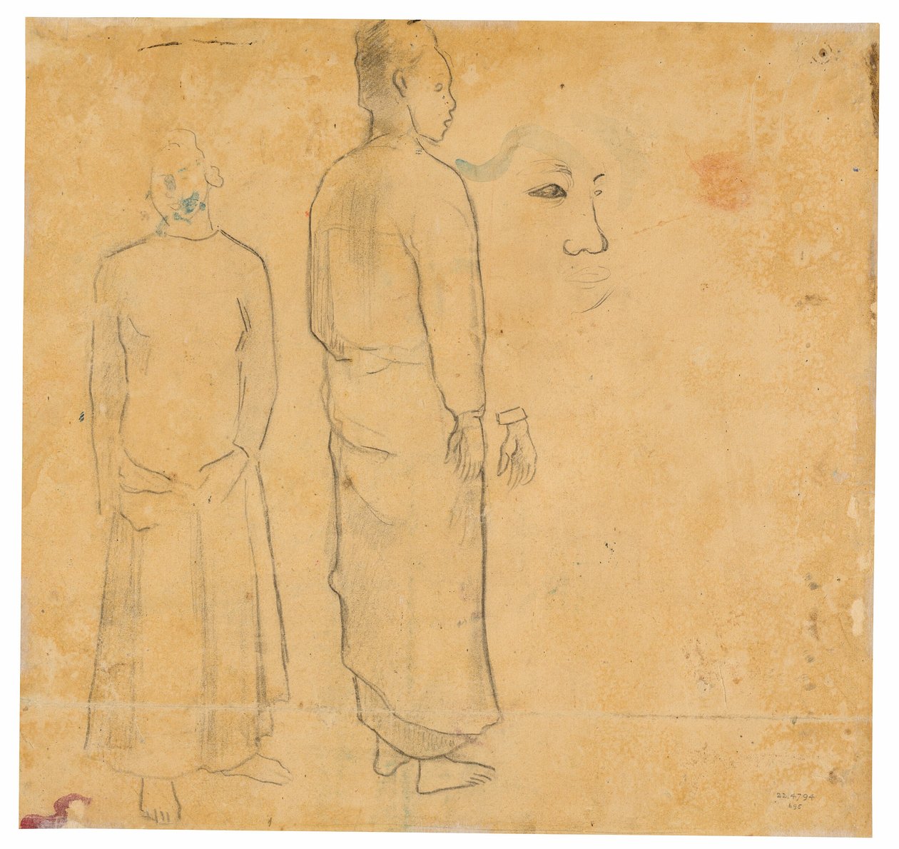 Zwei Figuren (bezogen auf das Gemälde Tahitianische Landschaft) von Paul Gauguin