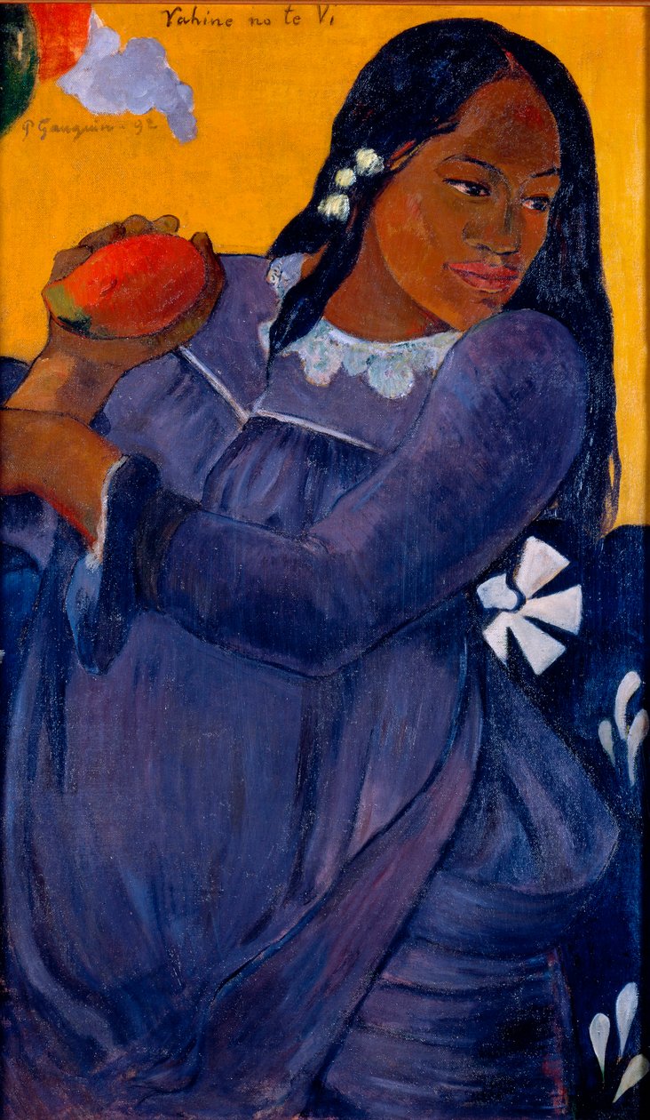 Vahine no te vi Tahitianische Frau hält eine Mango von Paul Gauguin