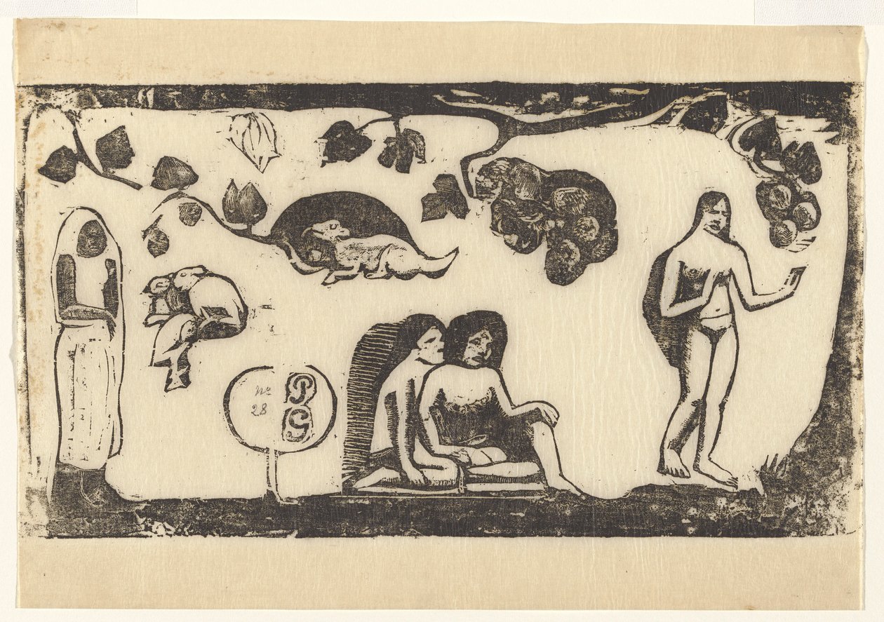 Frauen, Tiere und Laub von Paul Gauguin