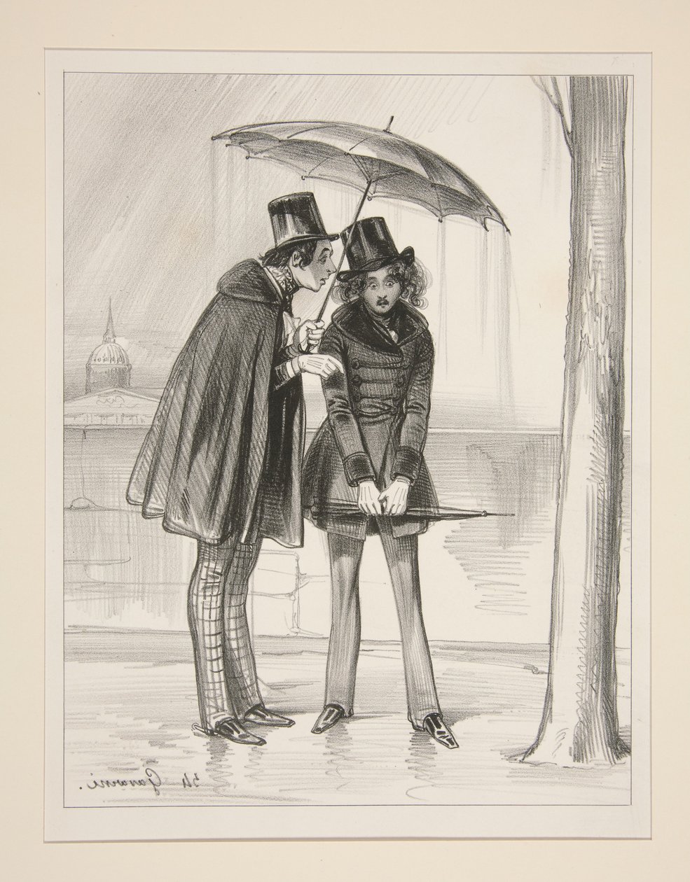 AUF DER TERRASSE AM WASSER ...? - Ich bin hier verabredet, mein Lieber, mit einer charmanten Frau! ... von Paul Gavarni