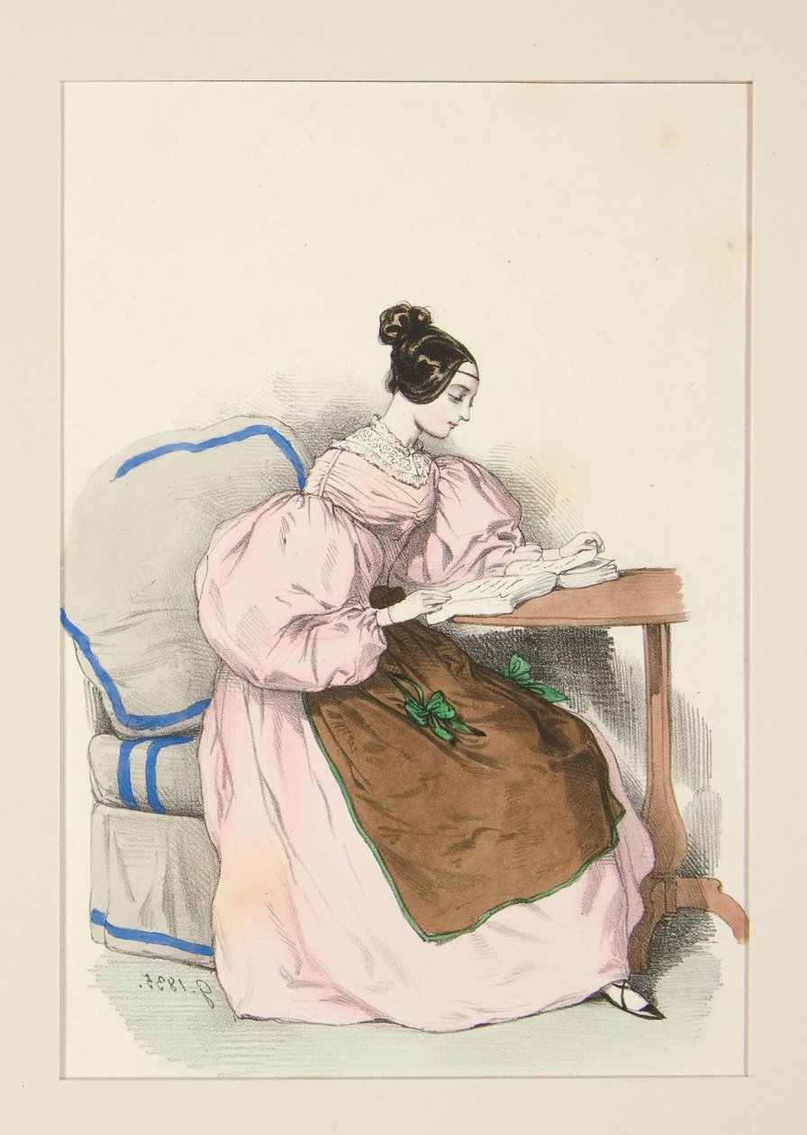 CHEZ SOI (September 1835) Kleid aus schottischem Batist von Paul Gavarni