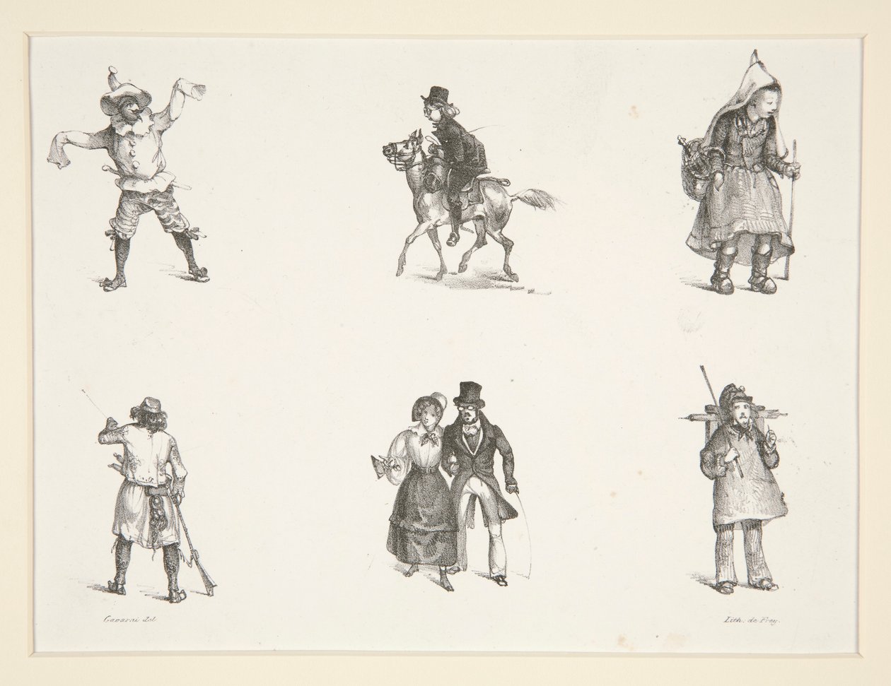 Zwei Motive und vier stehende Figuren von Paul Gavarni
