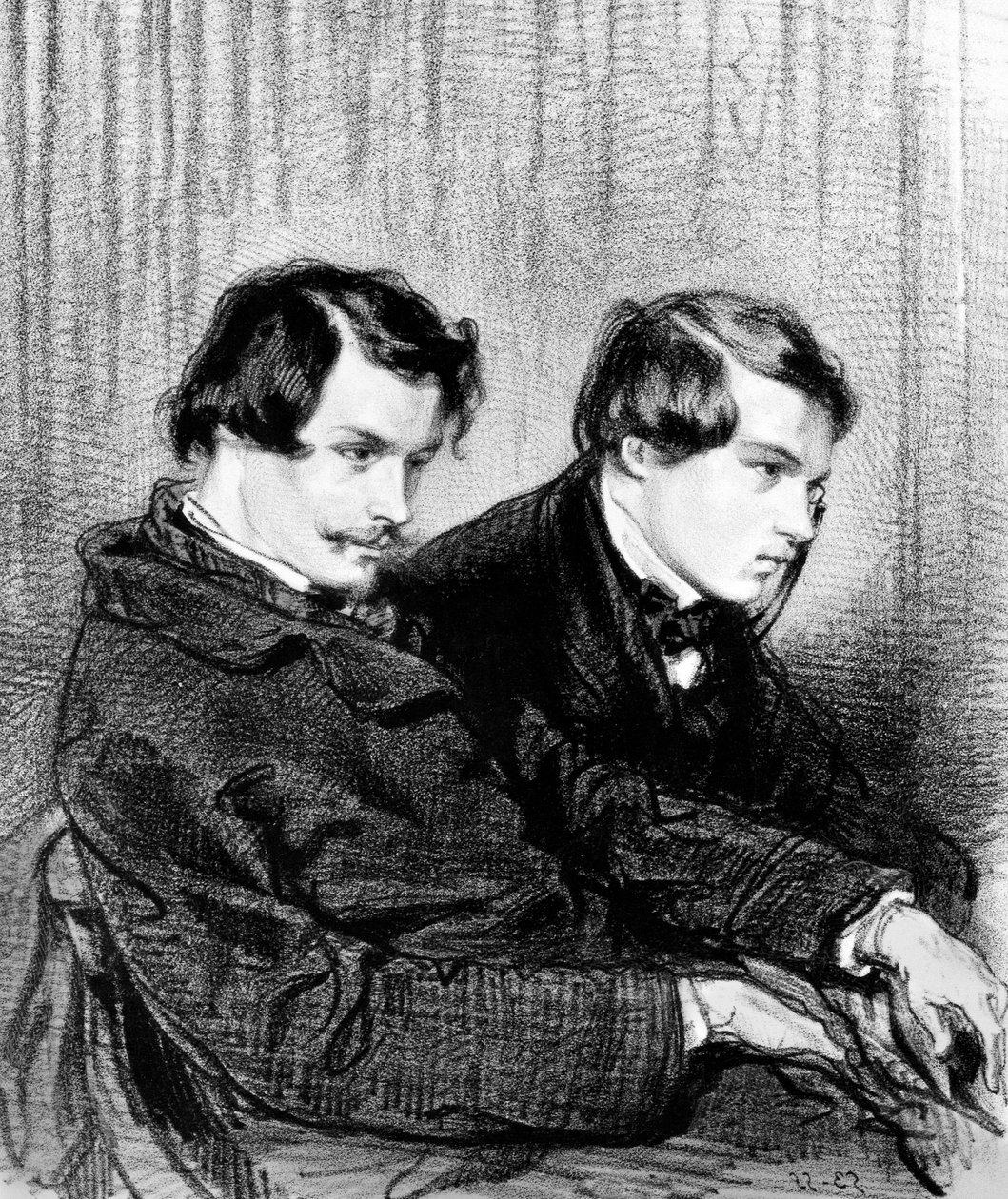 Gebrüder Goncourt - Edmond de Goncourt (1822-1886) und Jules de Goncourt (1830-1870) in einer Theaterloge von Paul Gavarni