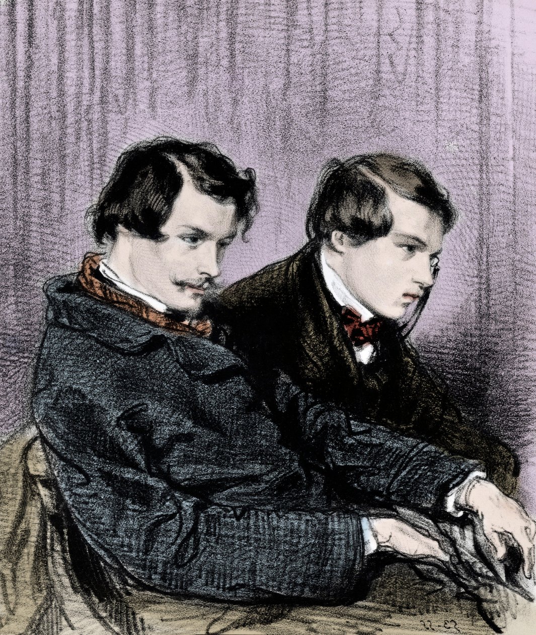 Gebrüder Goncourt - Edmond de Goncourt (1822-1886) und Jules de Goncourt (1830-1870) in einer Theaterloge von Paul Gavarni