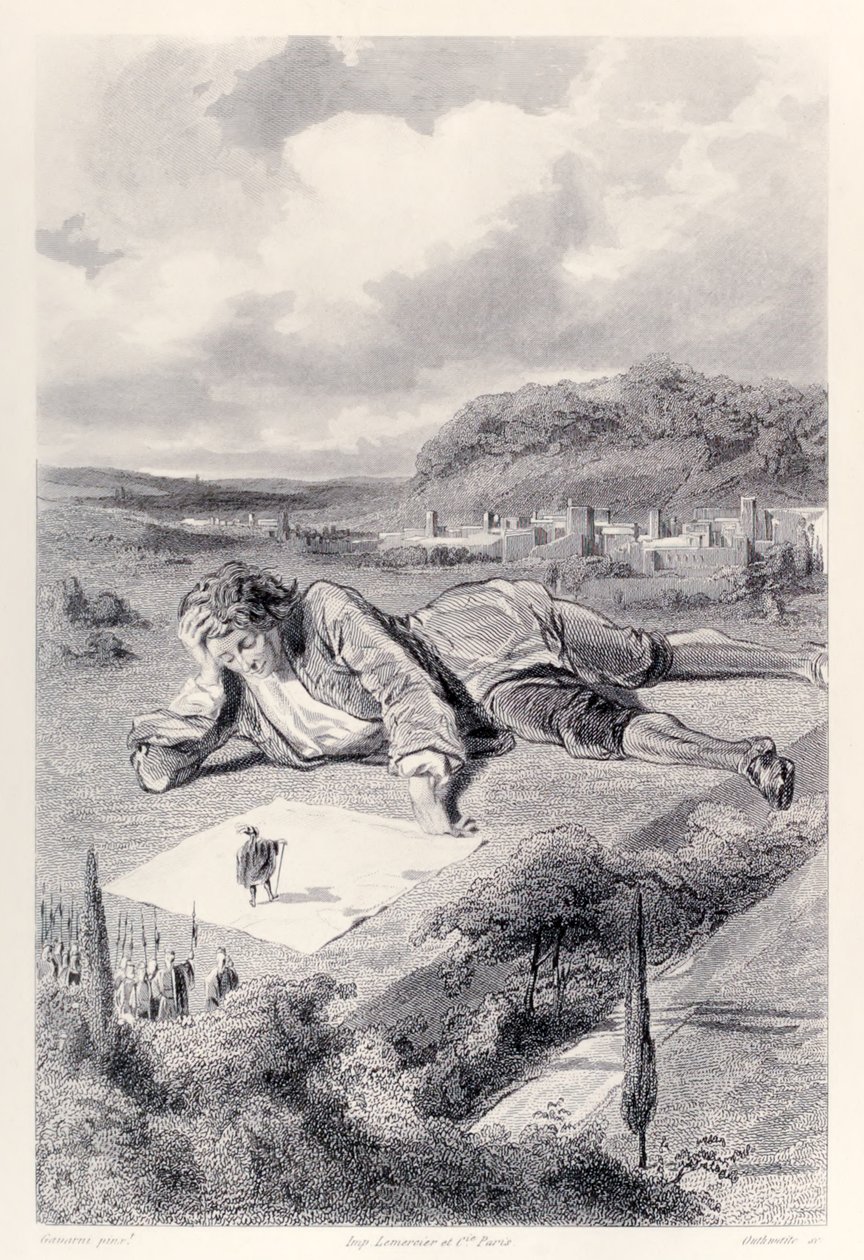 Gulliver hat eine Audienz beim Kaiser von Lilliput, aus der französischen Ausgabe von Gullivers Reisen von Jonathan Swift von Paul Gavarni