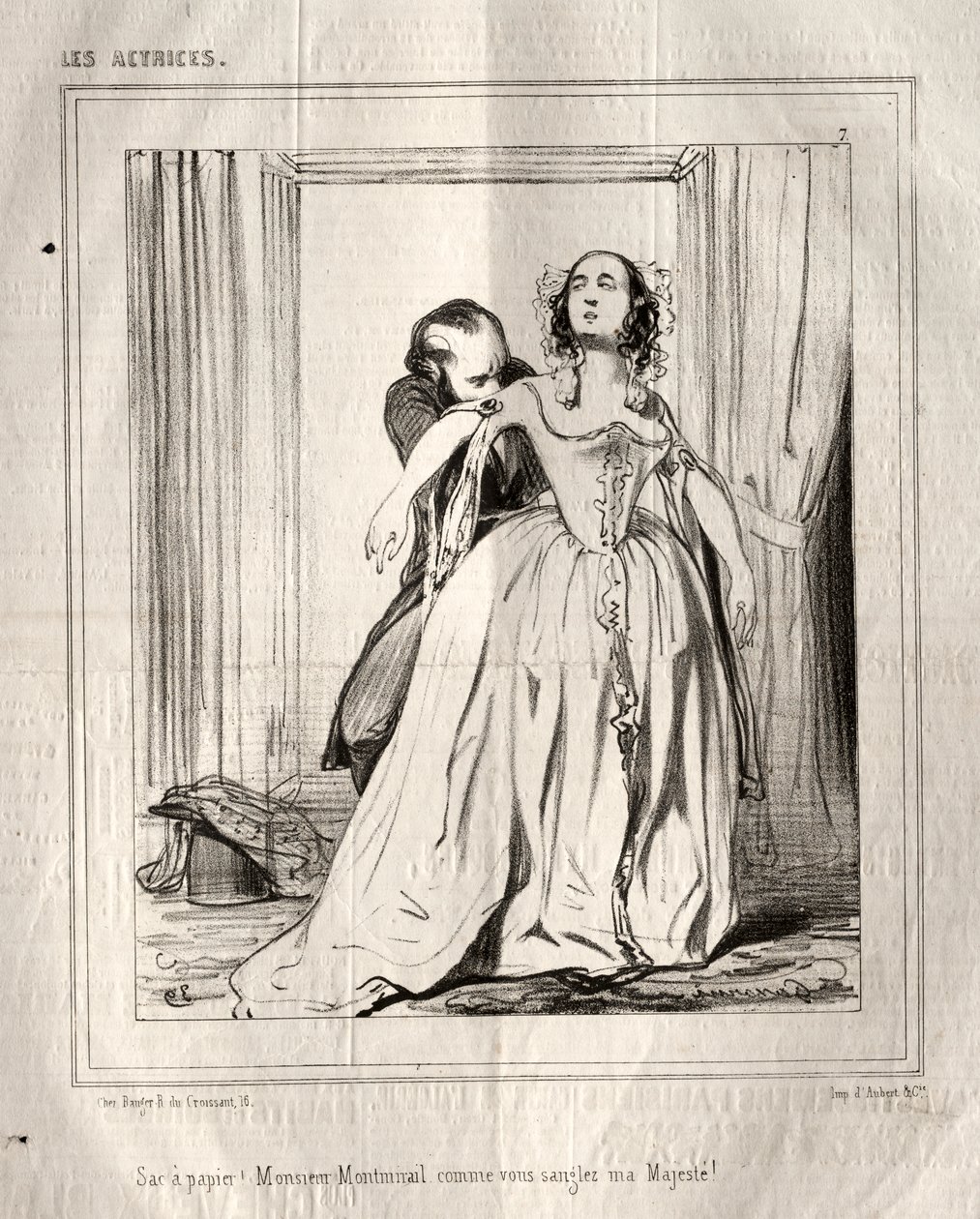 Die Schauspielerinnen: Sac à papier! Monsieur Montmirail, wie Sie meine Majestät anschnallen! von Paul Gavarni