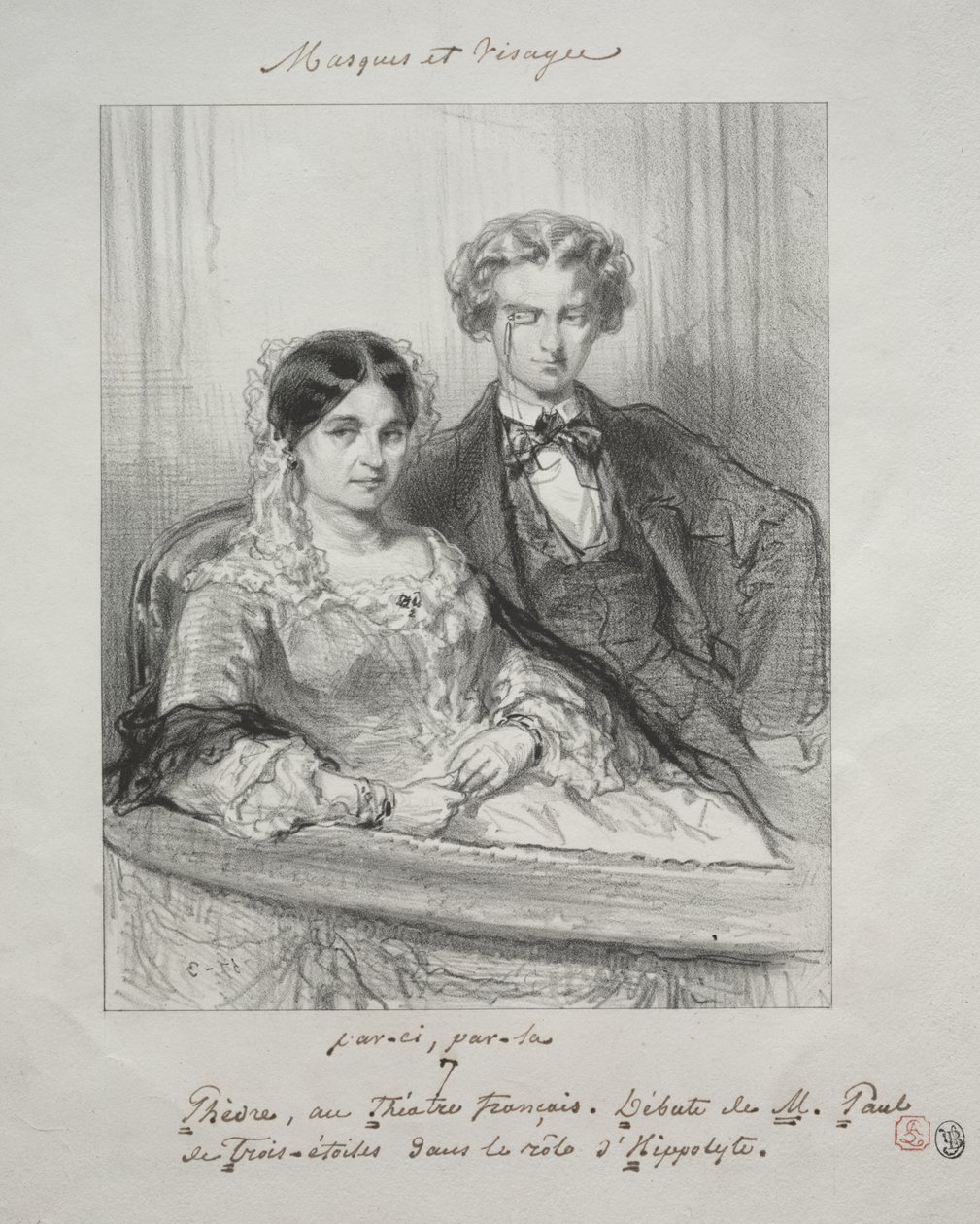 Masques et visages: Paric, par-la: Phèdre am Théâtre-Français Debüt von M. Paul de Trois-Etoiles in der Rolle des Hippolyte von Paul Gavarni