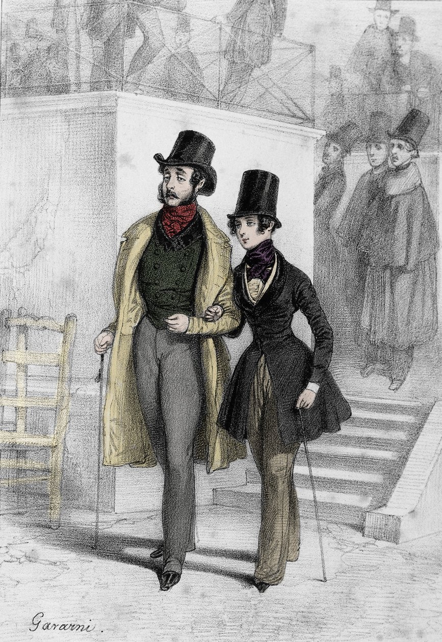 Porträt der Schriftstellerin George Sand, Aurore Dupin, Baronne Dudevant, als Studentin in Paris, als Junge gekleidet. Zeichnung von Paul Gavarni von Paul Gavarni