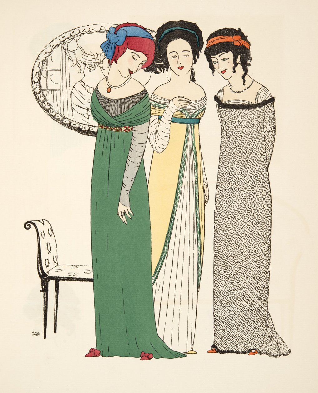 Drei Abendkleider aus Les Robes de Paul Poiret, veröffentlicht 1908 von Paul Iribe