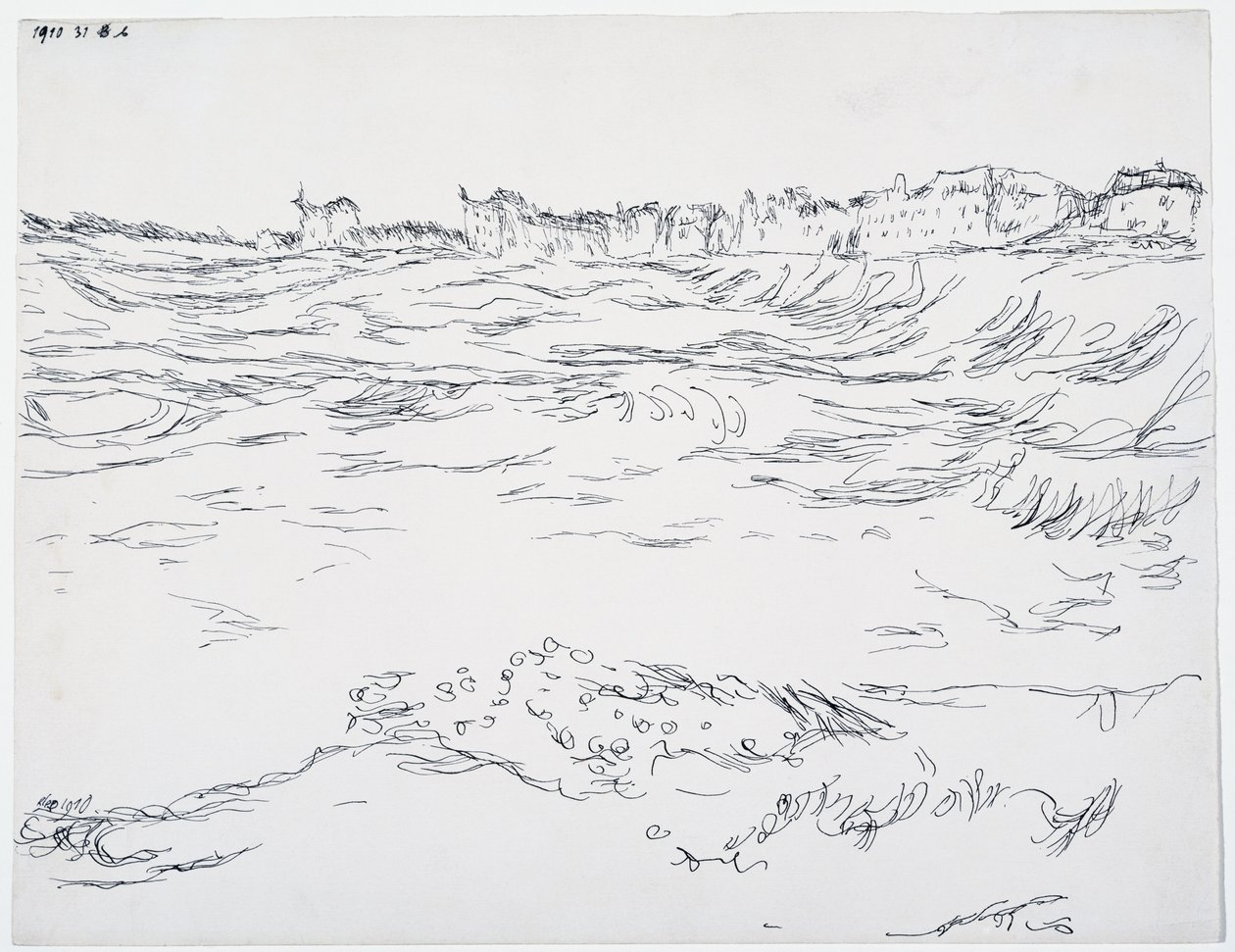 München Bucht, die Militärischen Unterstände, vor dem Hintergrund der ersten Häuser in Milbertshofen von Paul Klee