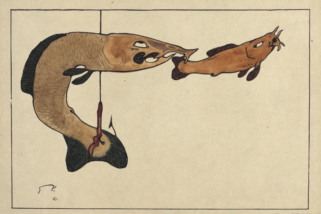 Zwei Fische, einer am Haken von Paul Klee