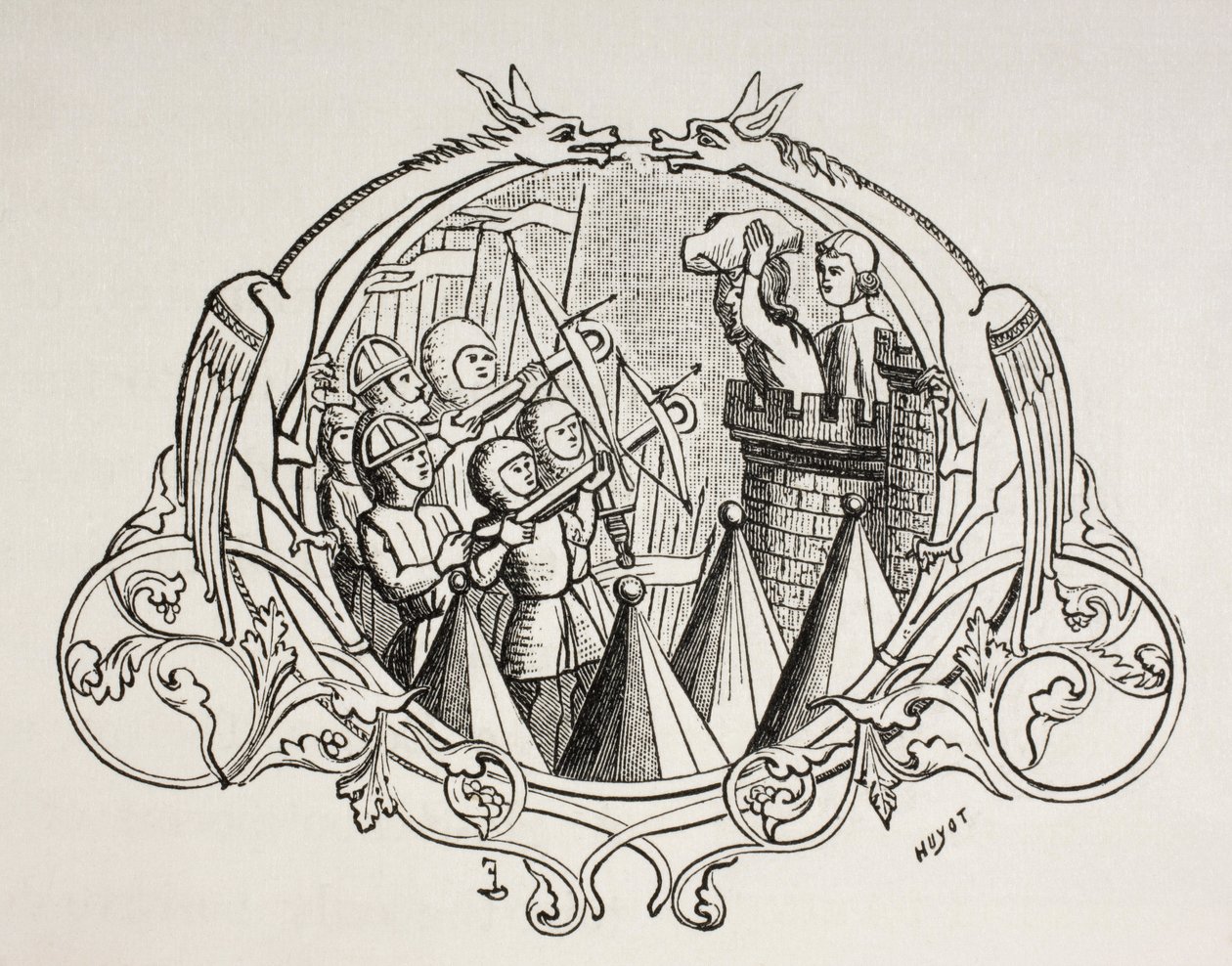 Angriff auf einen befestigten Ort, nach einer Miniatur aus dem 13. Jahrhundert von Paul Lacroix