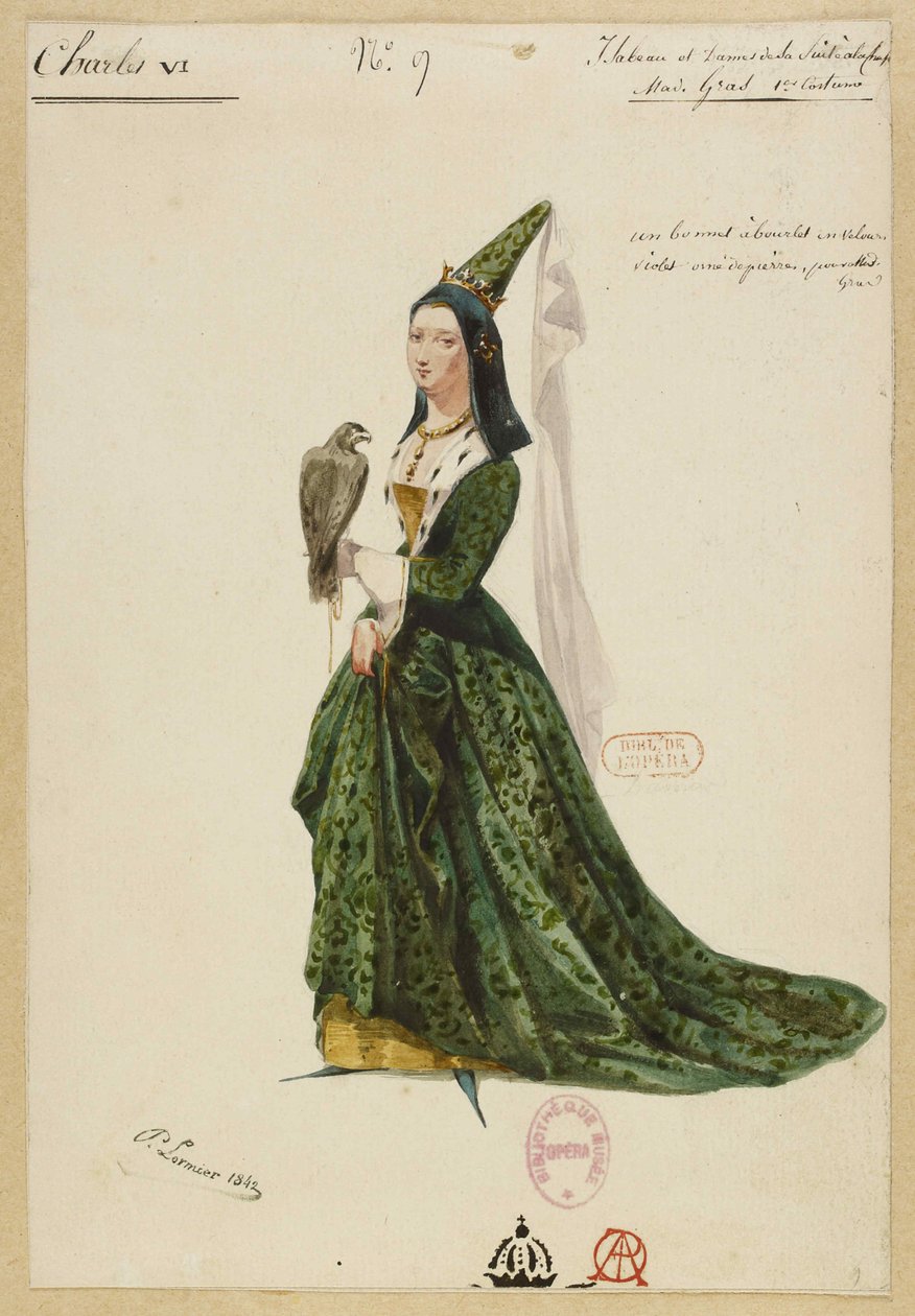 Isabelle de Bavière. Kostümentwurf für die Oper Charles VI von Fromental Halévy, 1843 von Paul Lormier