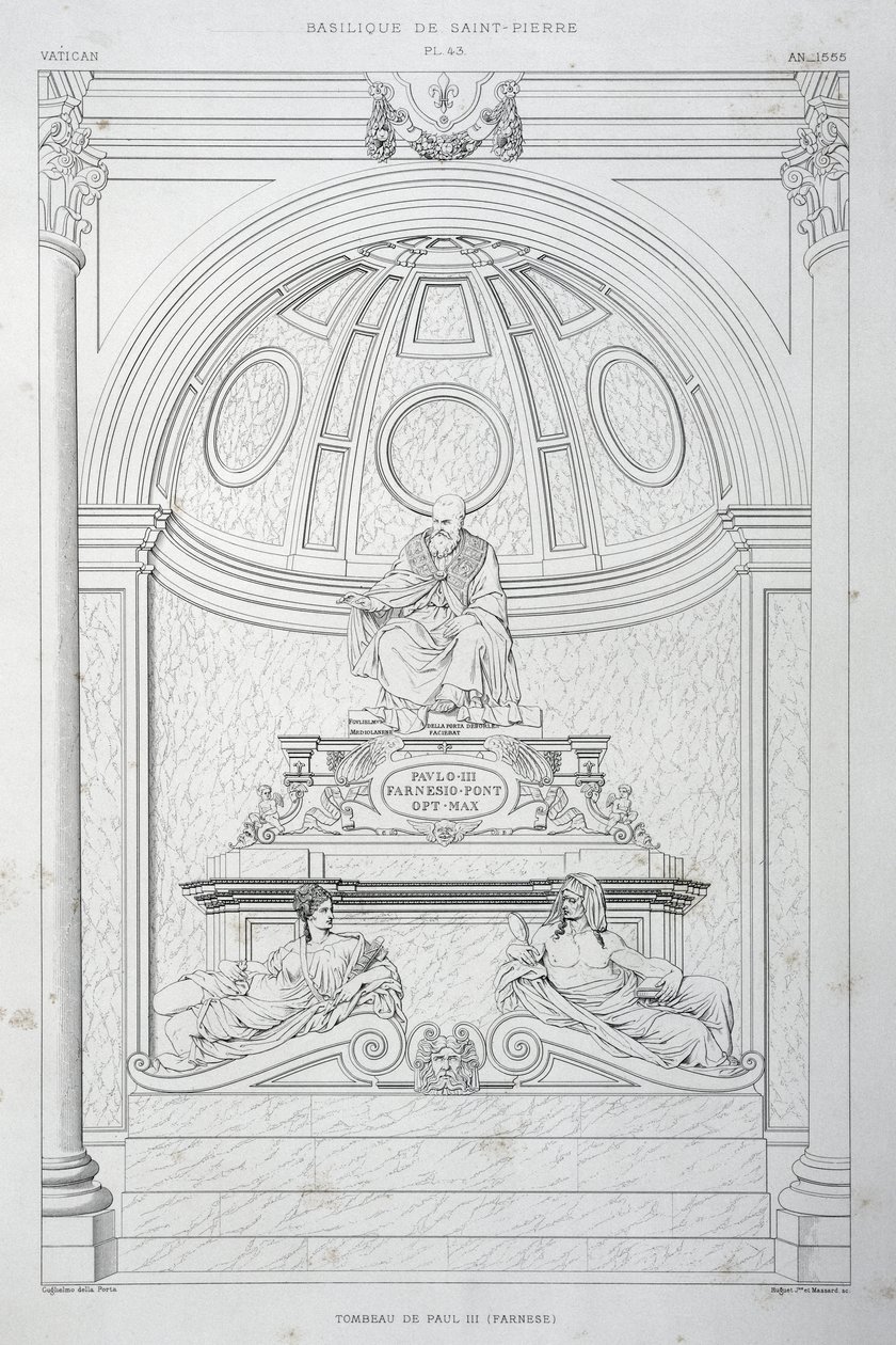 Grabdenkmal von Papst Paul III. (Farnese), Gravur aus Der Vatikan und die Basilika St. Peter von Paul Marie Letarouilly