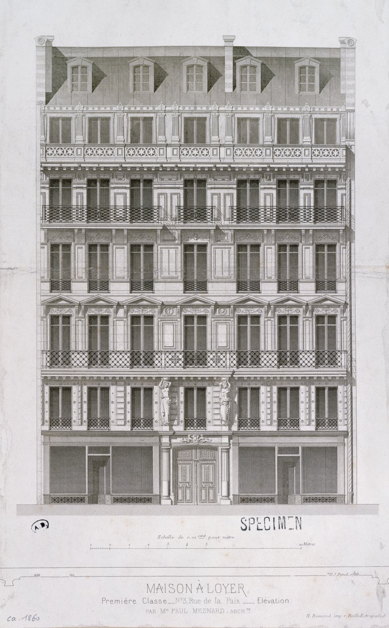 Entwurf für einen Wohnblock im Haussmann-Stil in der Rue de la Paix, Paris, ca. 1860 von Paul Mesnard