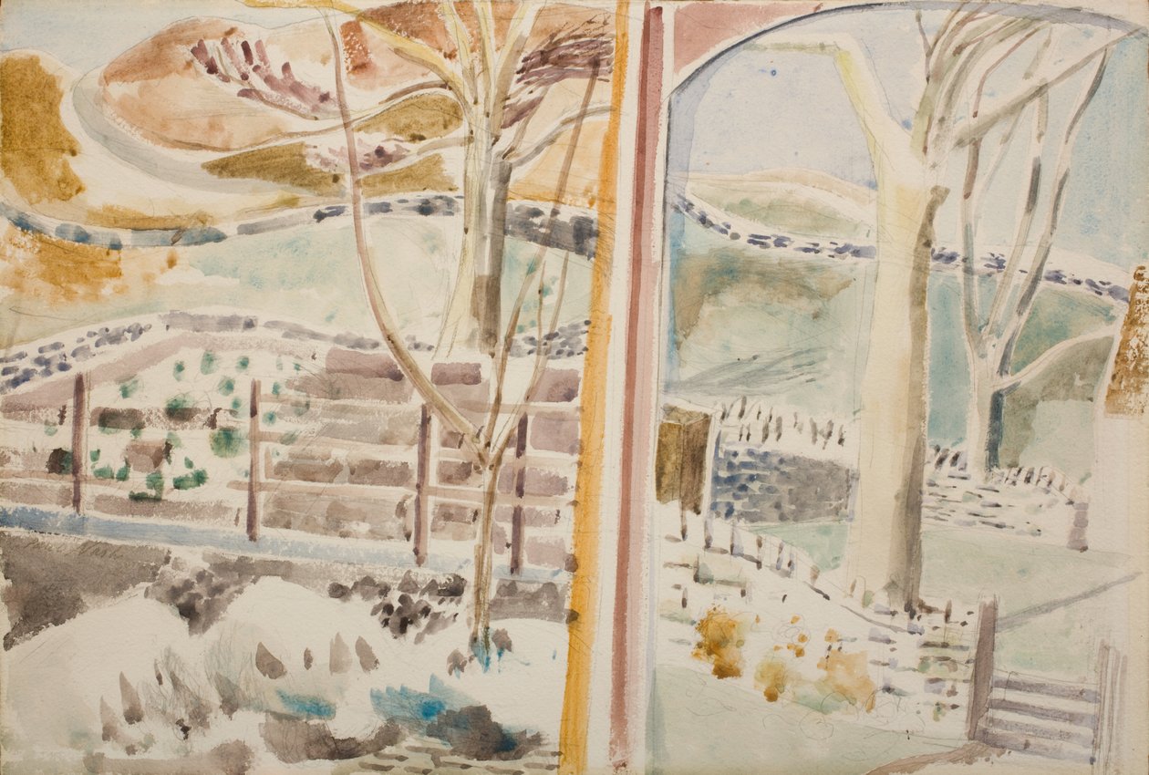 Die Landschaft durch das Fenster und durch den Spiegel von Paul Nash