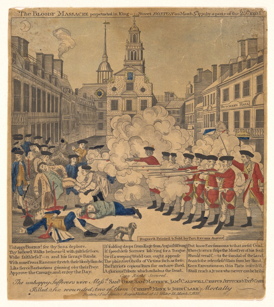 Das Blutmassaker in der King Street Boston am 5. März 1770 von Paul Revere