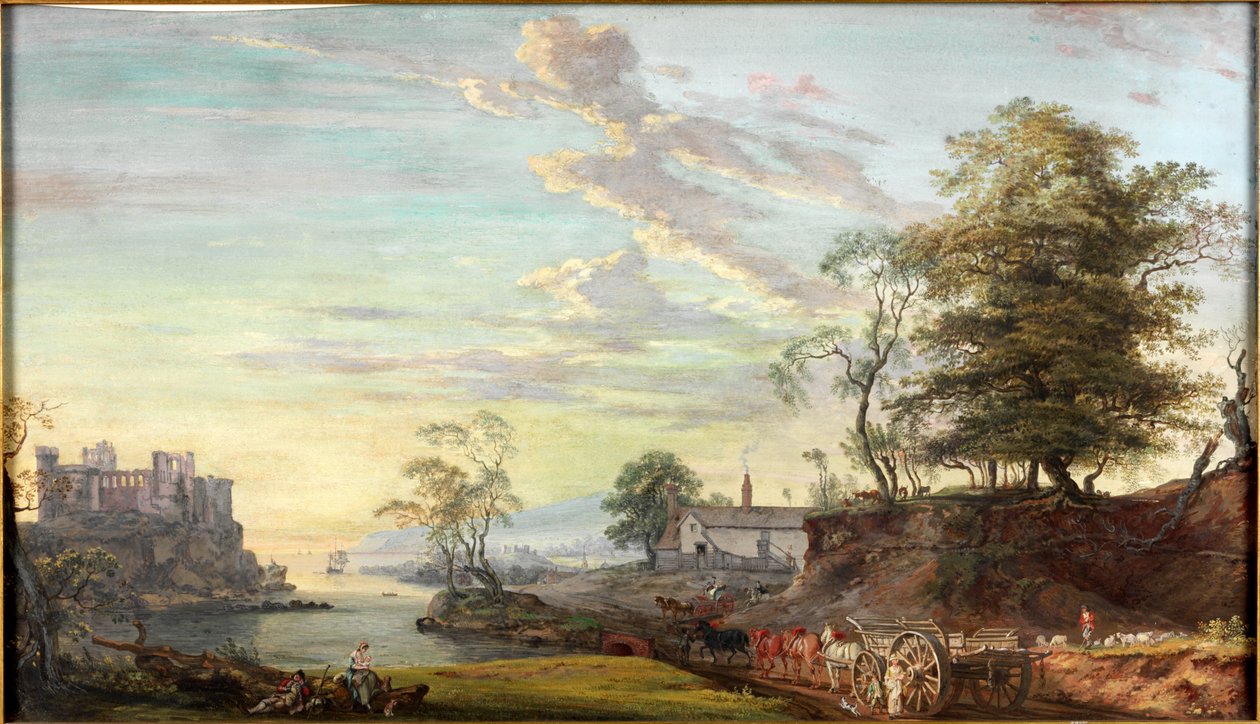 Landschaft mit Burg an einer Bucht, um 1769-1795 von Paul Sandby