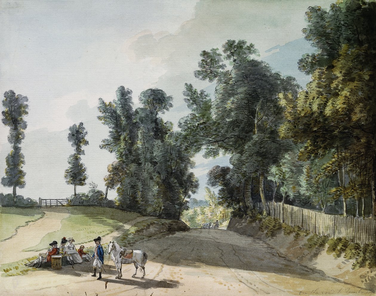Auf dem Weg nach Tonbridge: Reisende ruhen sich an einem Band neben der Straße aus von Paul Sandby
