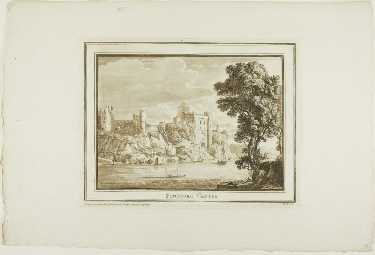Pembroke Castle, aus Zwölf Ansichten in Aquatinta von Zeichnungen vor Ort in Südwales von Paul Sandby
