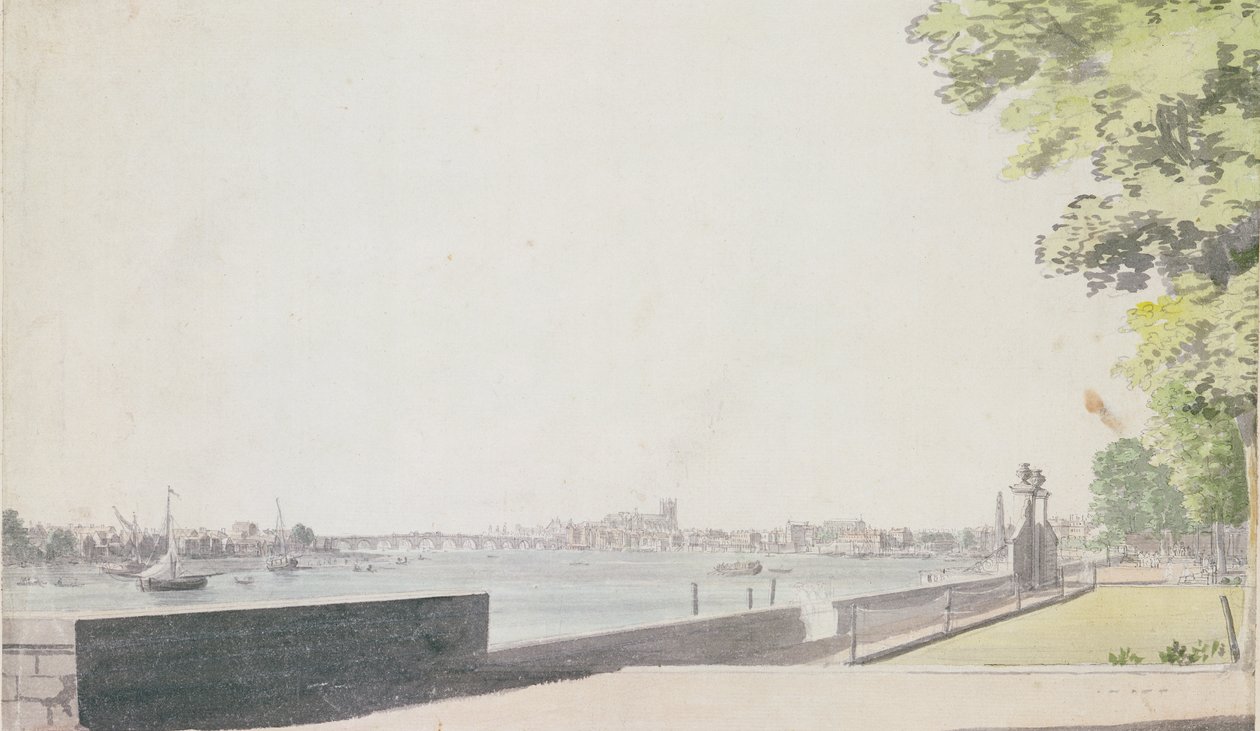 Blick vom Somerset House Garden in Richtung Westminster Bridge, 1756 von Paul Sandby