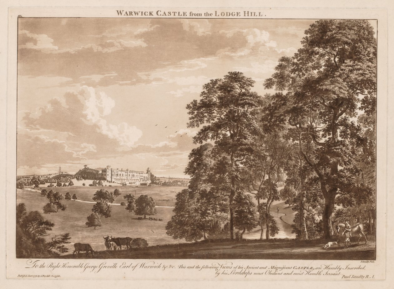 Ansichten von Warwick Castle: Warwick Castle vom Lodge Hill, 1776 von Paul Sandby