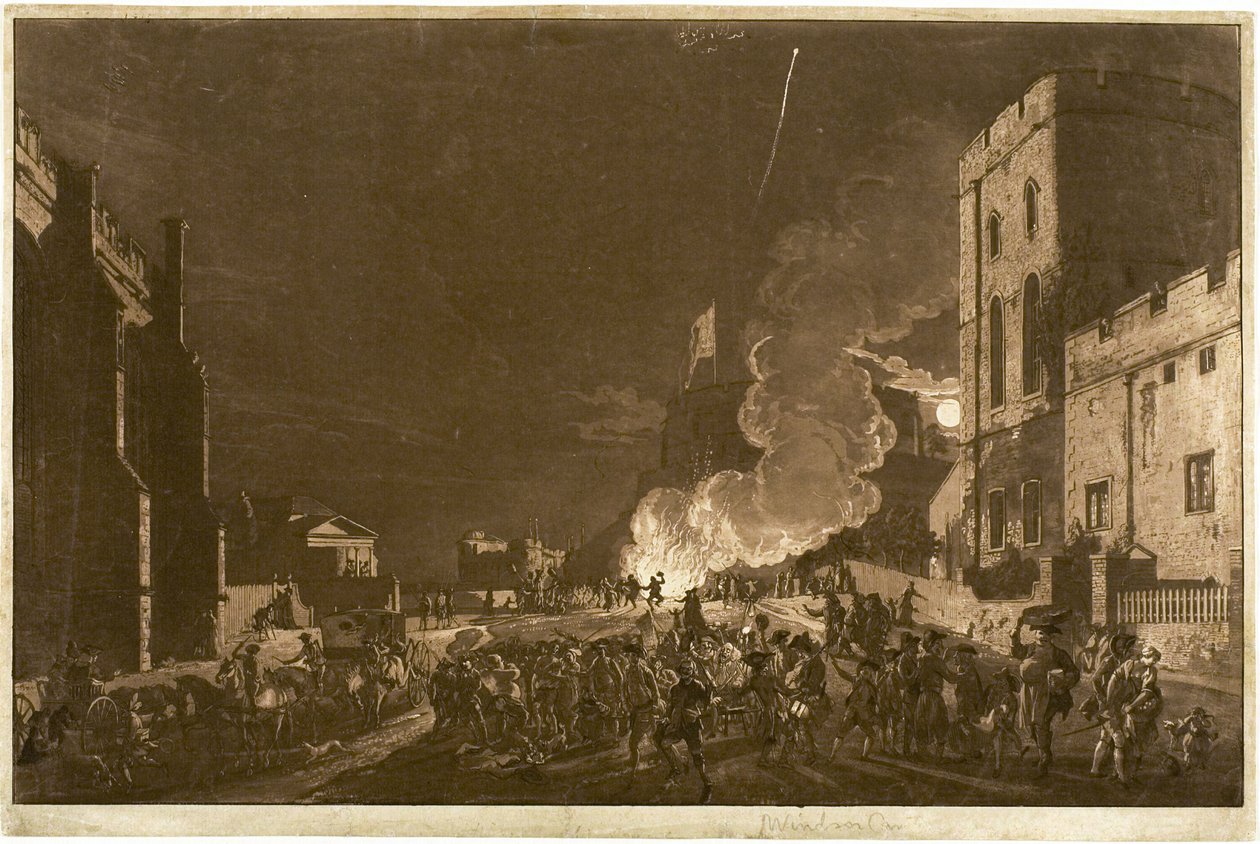 Windsor Castle vom Unteren Hof am Fünften November—Feuerwerk von Paul Sandby