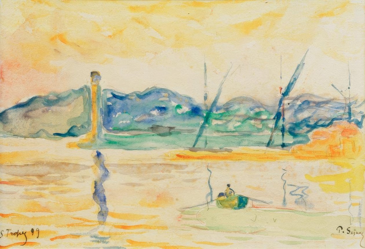 Hafeneinfahrt von Saint-Tropez bei Sonnenuntergang von Paul Signac