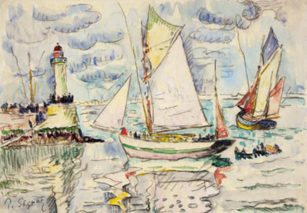 Zwei Fischerboote vor der Einfahrt zum Hafen von Granville von Paul Signac