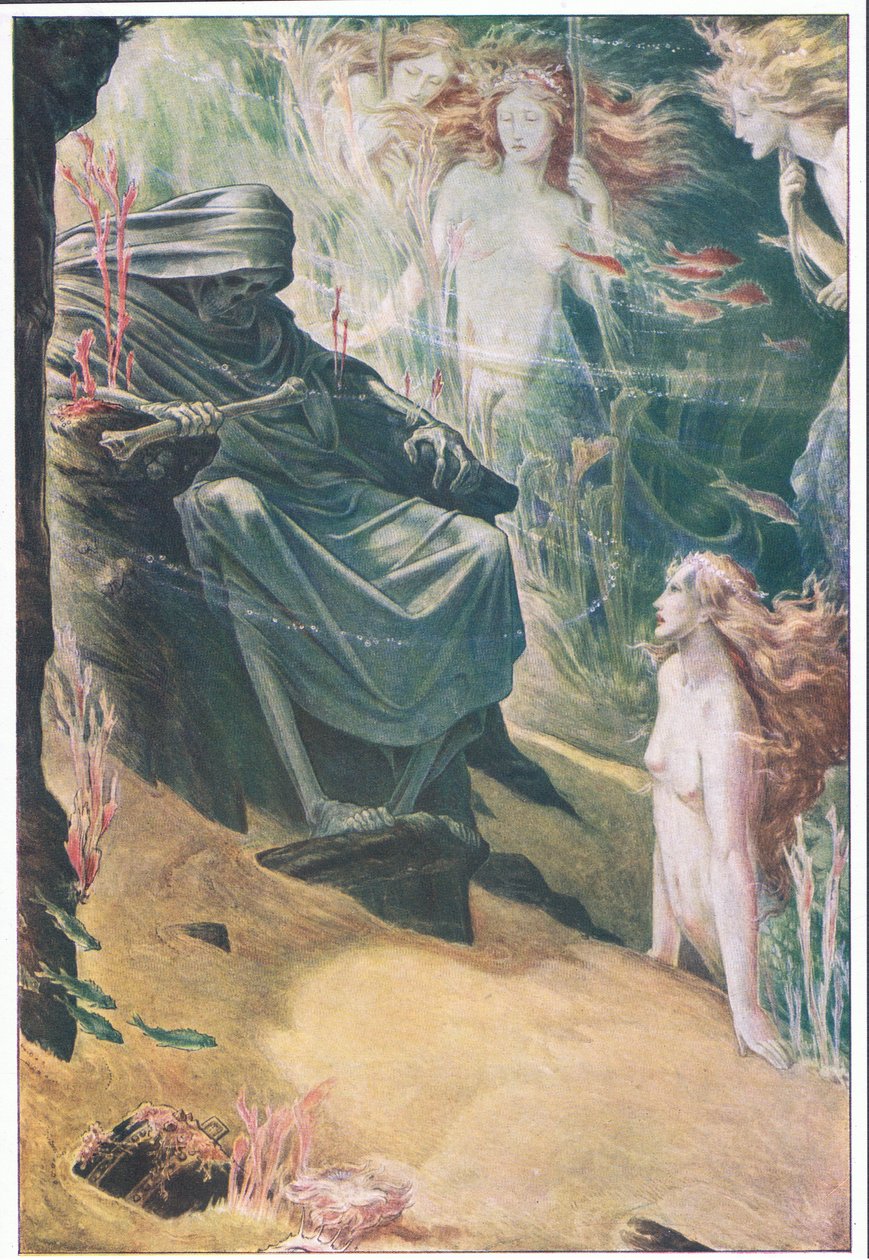 Fünf Faden tief liegt dein Vater: Aus seinen Knochen sind Korallen gemacht, Illustration aus Der Sturm, 1908 von Paul Vincent Woodroffe