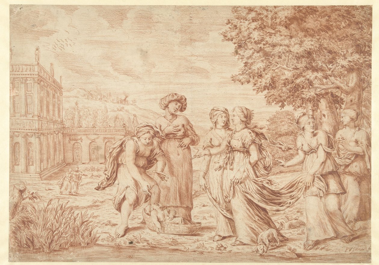 Die Tochter des Pharao findet Moses im Weidenkorb von Paul van Somer (II)