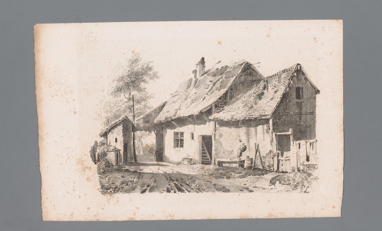 Ansicht einer Straße mit Häusern (Serie: Beginselen van landschappen) von Paulus Lauters