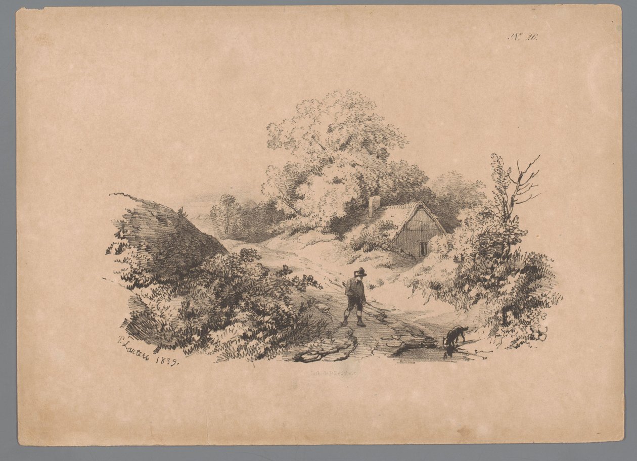 Landschaft mit Mann und Hund auf einem Feldweg von Paulus Lauters
