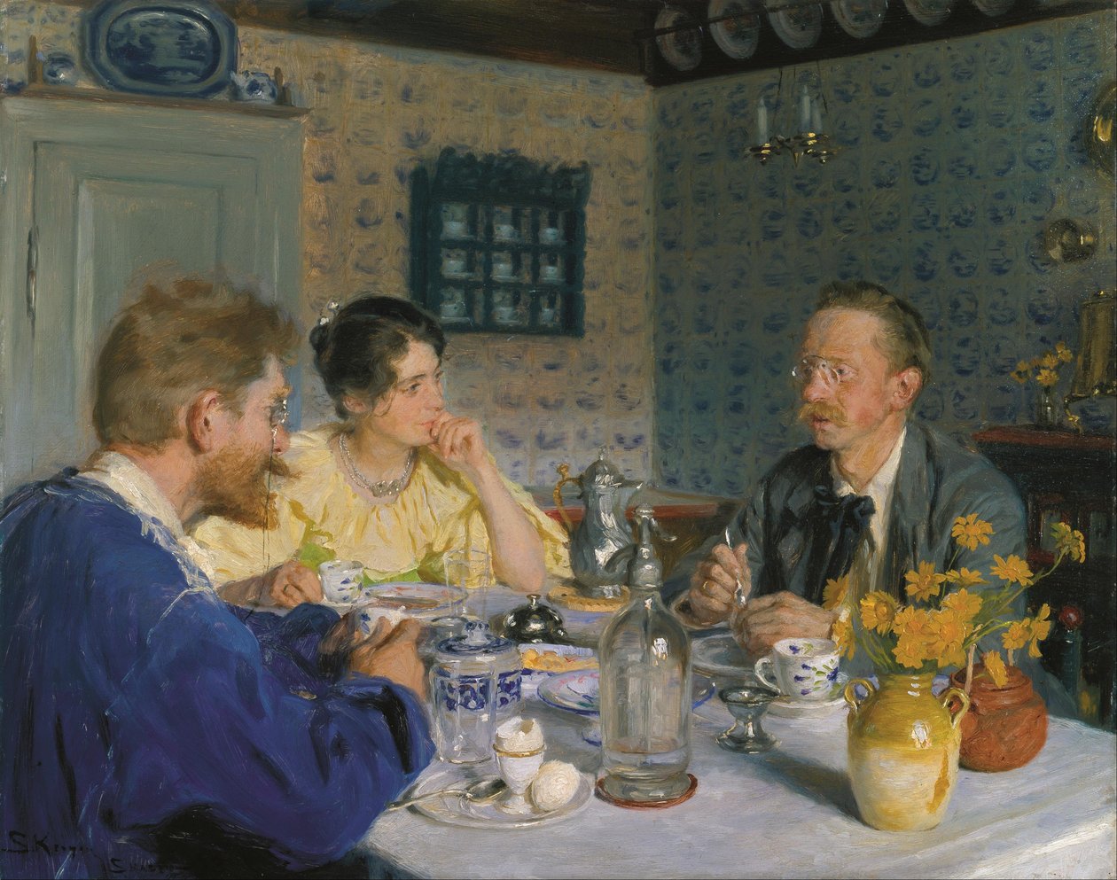 Ein Frühstück, Der Künstler, seine Frau und der Schriftsteller Otto Benzon von Peder Severin Kroyer
