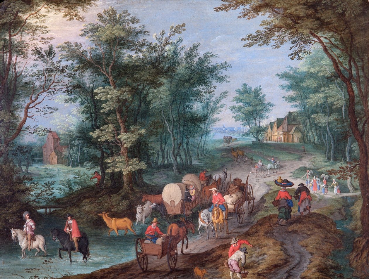Landschaft mit Figuren, die einen Bach überqueren von Peeter Gysels
