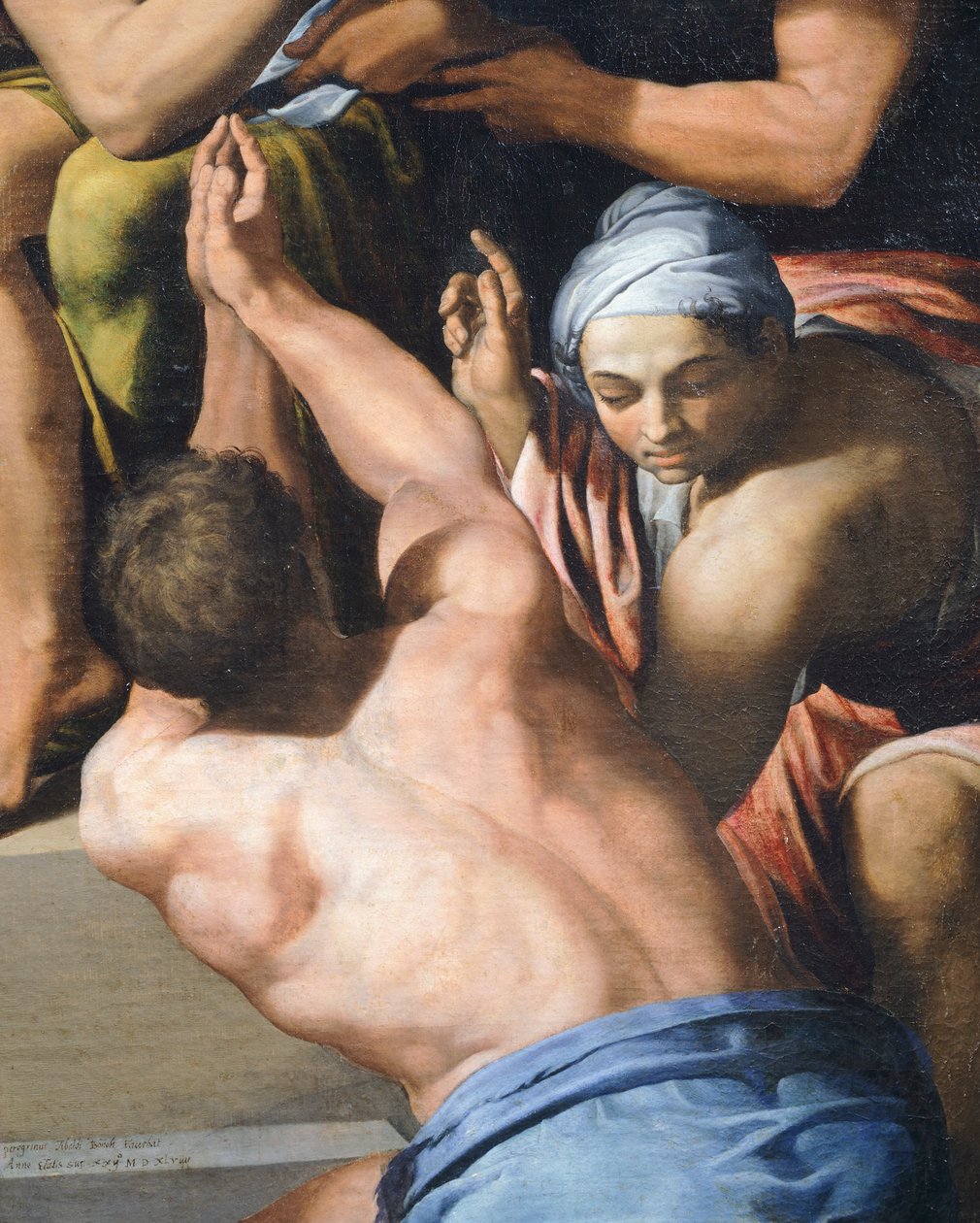 Mann mit nacktem Oberkörper, Detail aus Anbetung des Kindes von Pellegrino Tibaldi