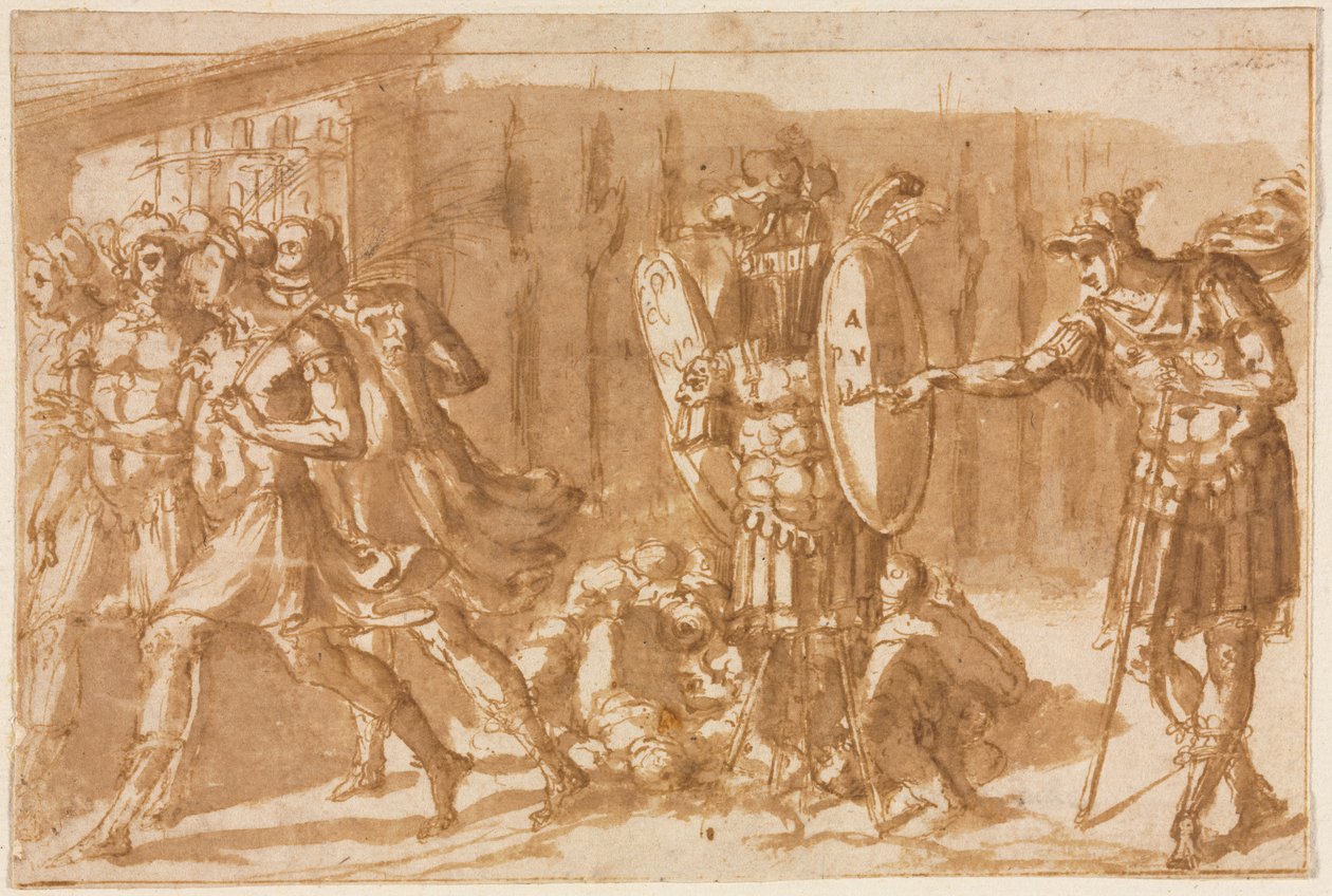 Siegreiche Soldaten mit Trophäe, 1550er Jahre von Pellegrino Tibaldi