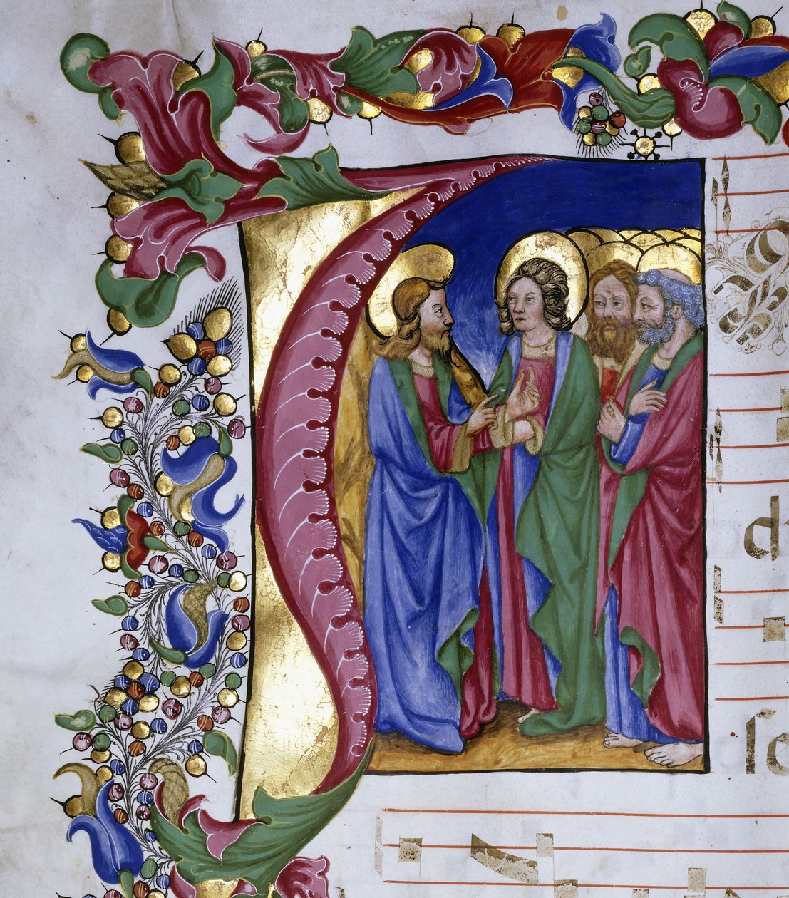Christus lehrt seine Jünger, innerhalb eines Initials "I", ca. 1480 von Pellegrino di Mariano