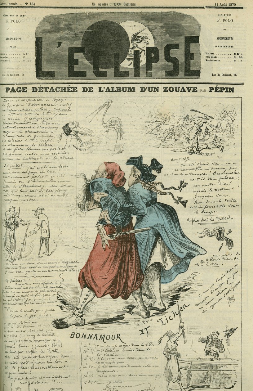 Abgetrennte Seite eines Zouave-Albums. Titelblatt in „L