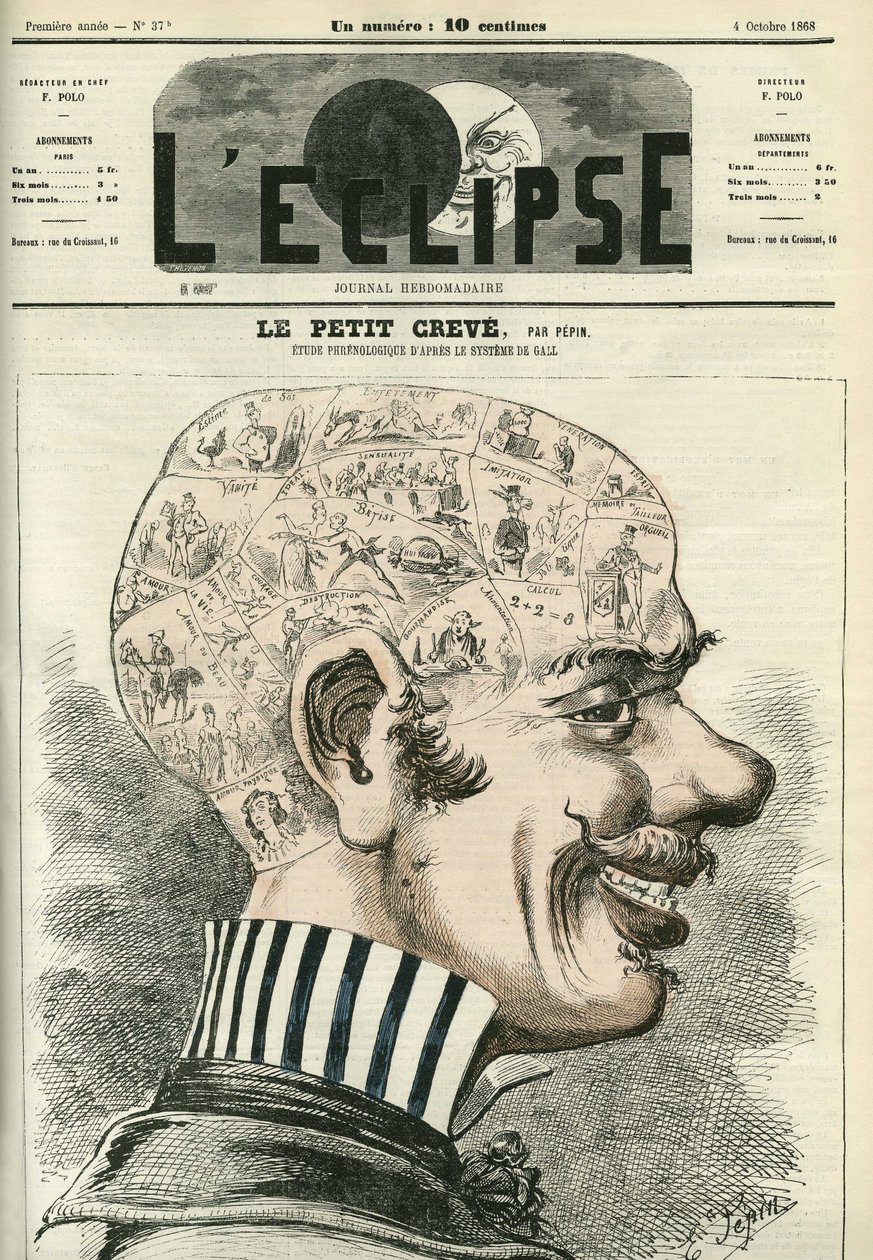 Little Creve, studiert Phrenologie. Titelblatt in „L