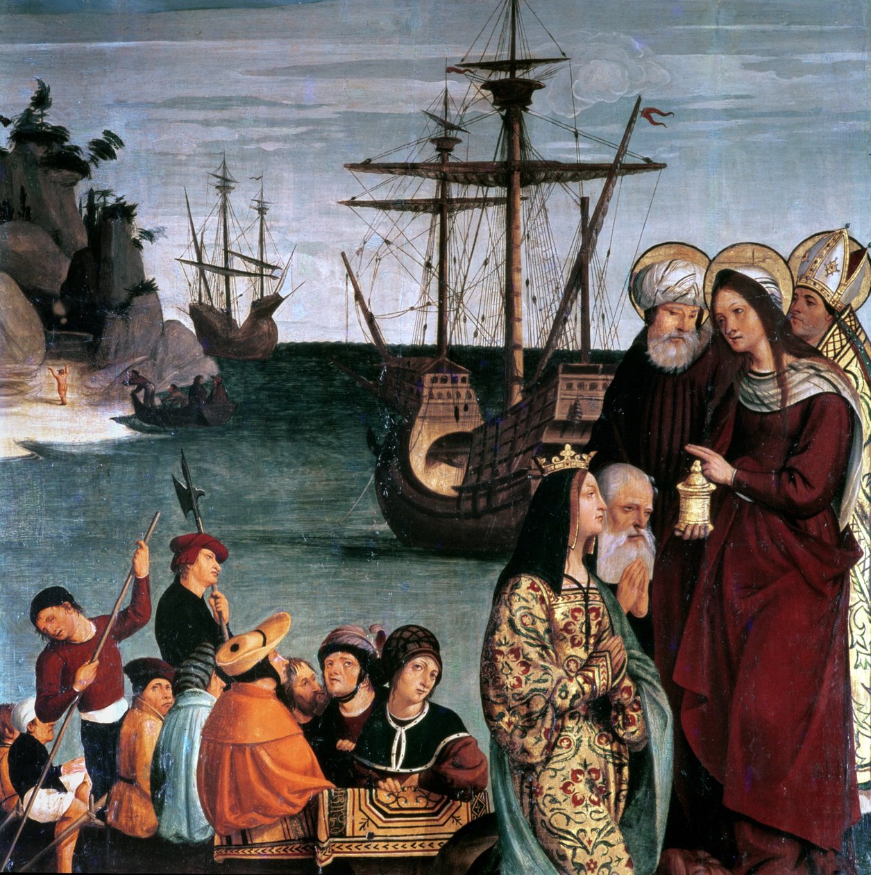 Maria Magdalena geht an Bord eines Schiffes, vom Altarbild der Heiligen Magdalena von Pera Matas