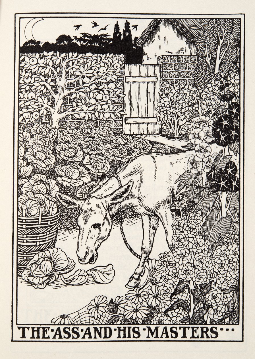 Der Esel und seine Herren, aus Fontaine Fables, veröffentlicht 1905 von Percy J. Billingshurst