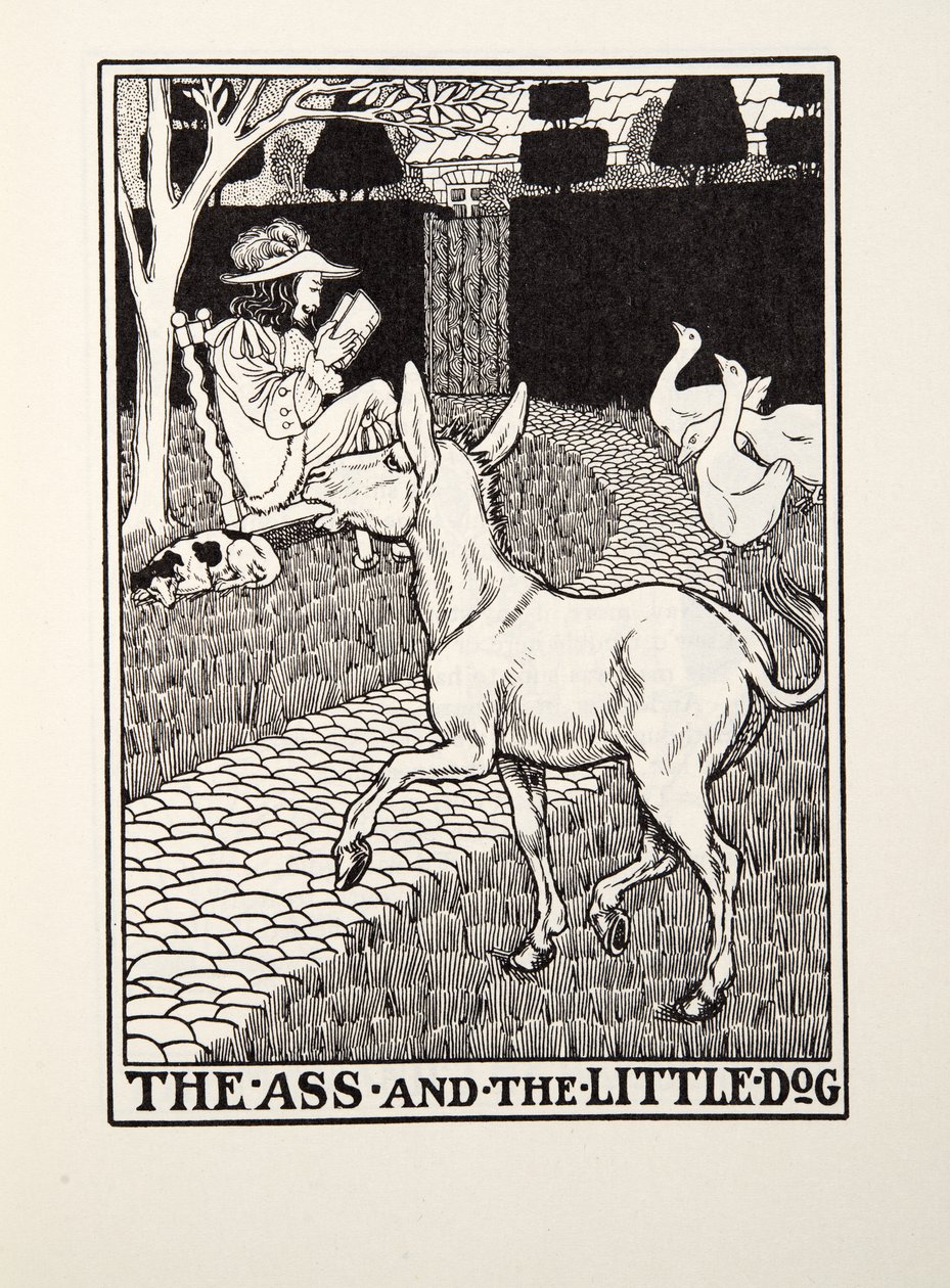 Der Esel und der kleine Hund, aus Fontaine Fables, veröffentlicht 1905 von Percy J. Billingshurst