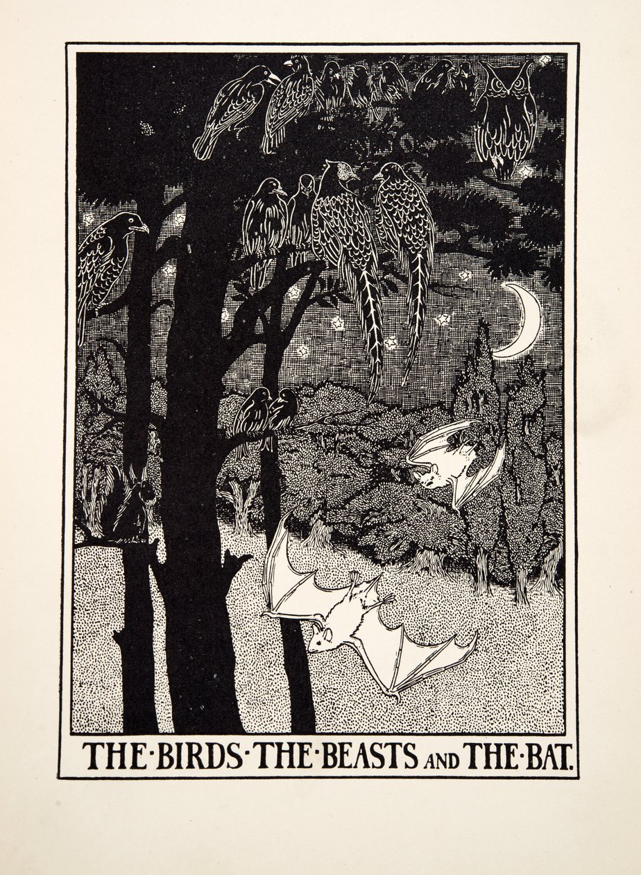 Die Vögel, die Tiere und die Fledermaus, aus Hundert Fabeln von Äsop, veröffentlicht 1903 (Gravur) von Percy J. Billingshurst