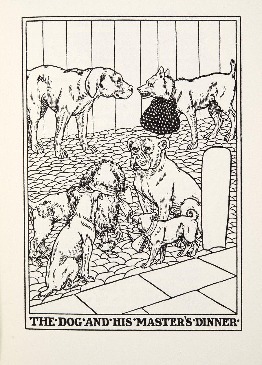 Der Hund und das Abendessen seines Herrn, aus Fontaine Fabeln, veröffentlicht 1905 von Percy J. Billingshurst