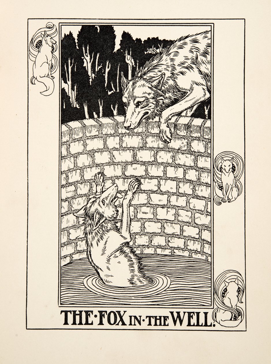 Der Fuchs im Brunnen, aus Hundert Fabeln von Aesop, veröffentlicht 1903 von Percy J. Billingshurst