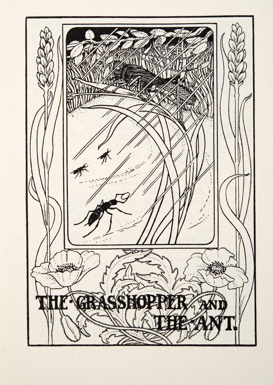 Die Grille und die Ameise, aus Fontaine Fables, veröffentlicht 1905 von Percy J. Billingshurst