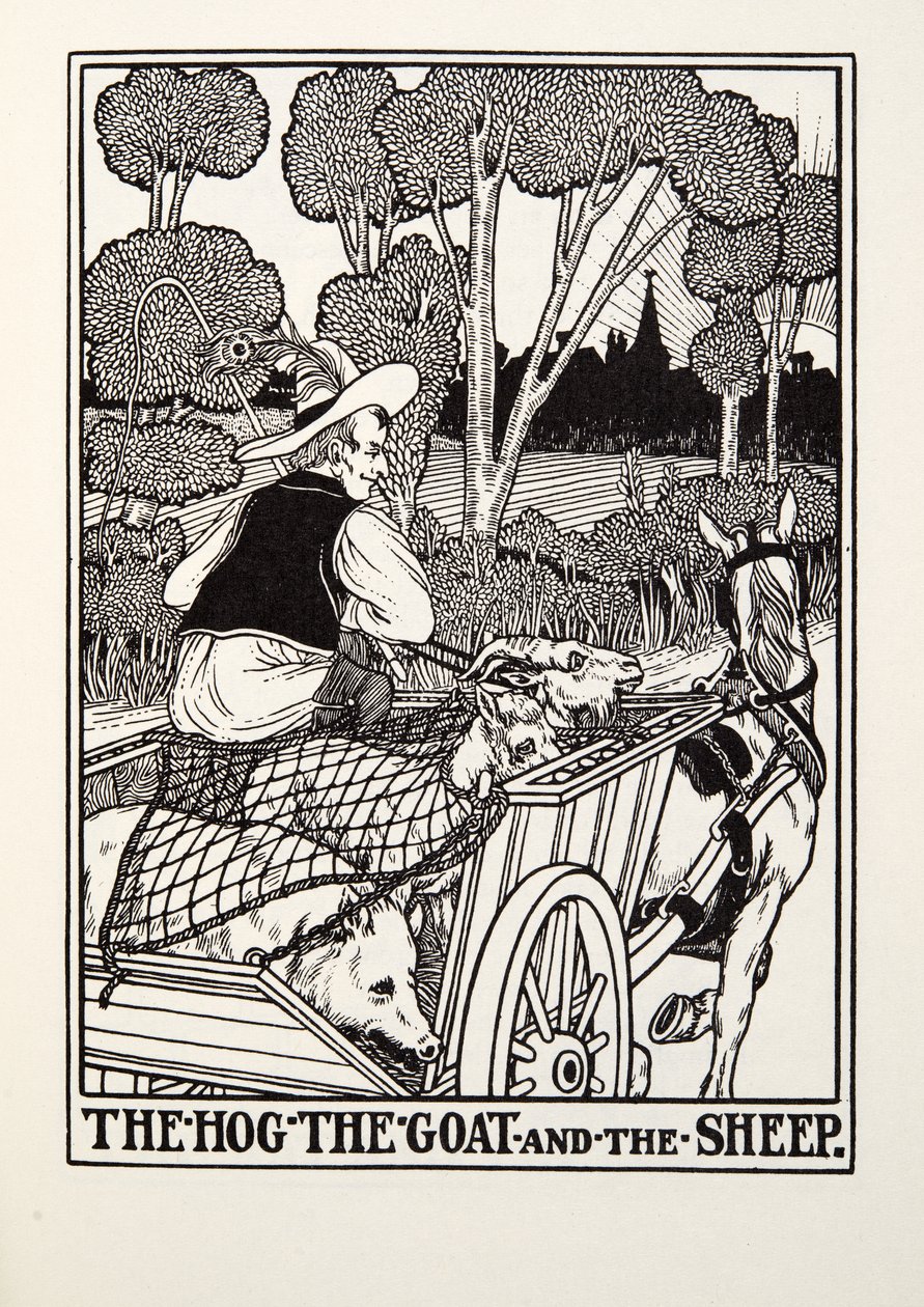 Das Schwein, die Ziege und das Schaf, aus Fontaine Fabeln, veröffentlicht 1905 von Percy J. Billingshurst