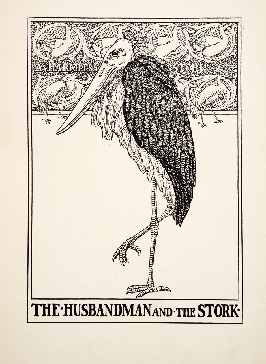 Der Bauer und der Storch, aus Hundert Fabeln von Äsop, veröffentlicht 1903 von Percy J. Billingshurst