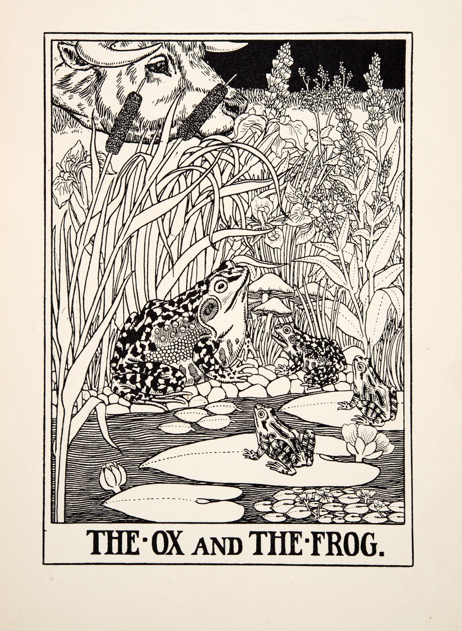 Der Ochse und der Frosch, aus Hundert Fabeln von Äsop, veröffentlicht 1903 von Percy J. Billingshurst